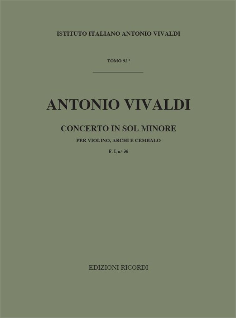 Concerti Per Vl., Archi E B.C.: In Sol Min. Rv 330